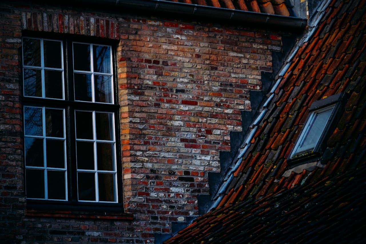 A detailed view of a brick building